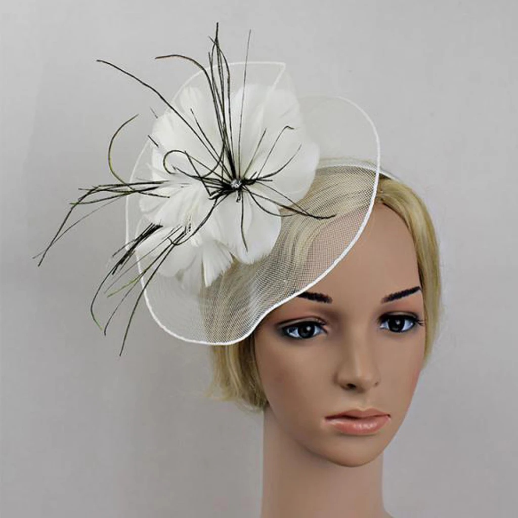 

Net Flower Fascinator Feather Big Headband Wedding Women Racing Parts Church Hat