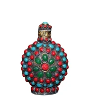 china old beijing old goods bead embedded turquoise copper snuff bottle