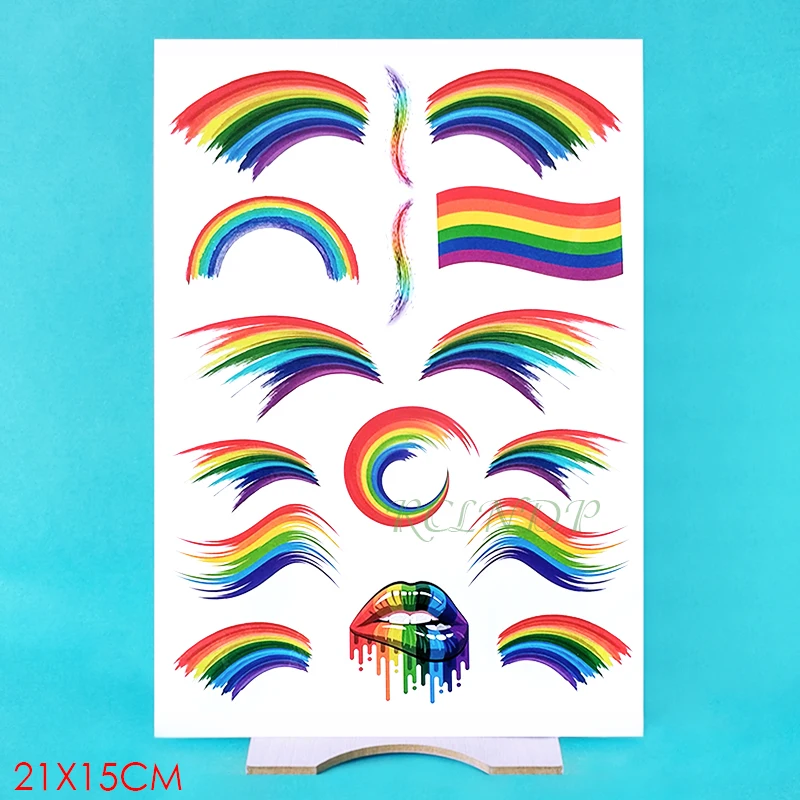 Водонепроницаемая Временная тату-наклейка Полосатое платье радужных цветов