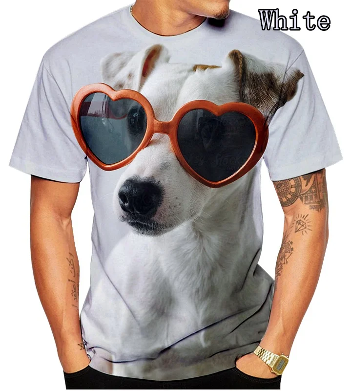 

2021 New 3D Digital Printing Glasses Dog Men's Fashion T-shirt Short Sleeve