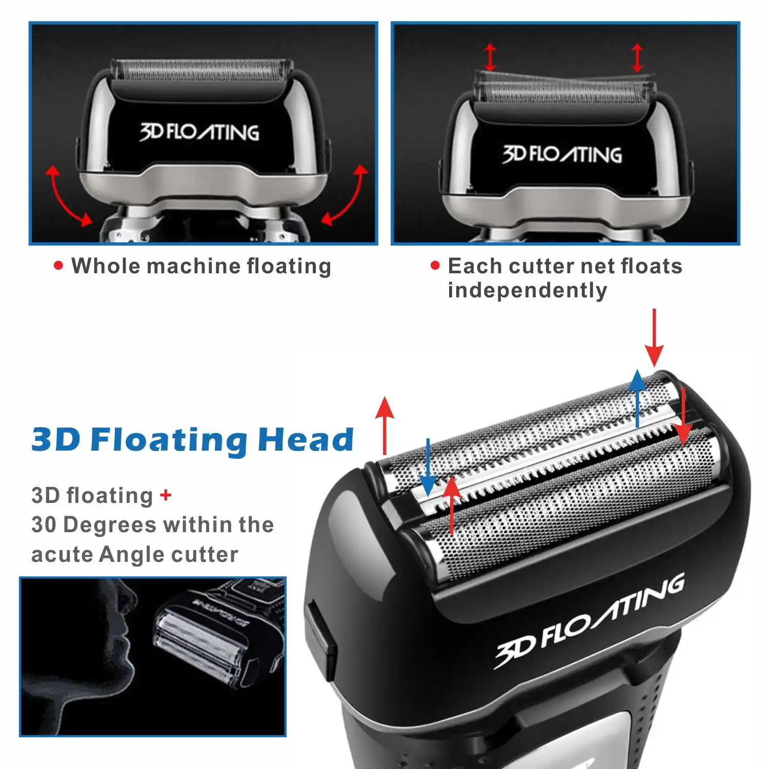 3D Floating Men Electric Shaver Quick Charge Washable Razor LED Display Lamp Beard Rechargeable Professional Wet &amp Dry | Красота и