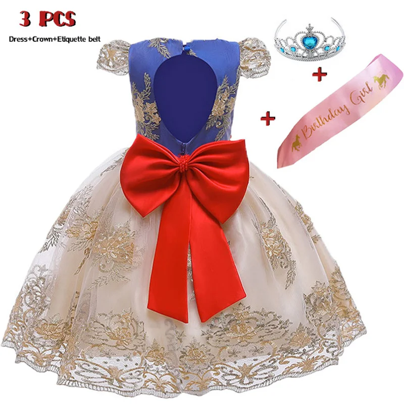 Детское платье с вышивкой для девочек платья + пояс корона Рождественская одежда