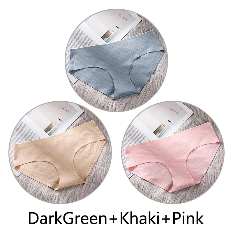 DGreen Khaki Pink 3 шт. сверхтонкое, бесшовное нижнее белье из хлопка, Для женщин нижнее белье, мягкие трусики с большими чашечками для Размеры 4XL белье соты с заниженным шаговым швом ткань нижнее бельё - Цвет: DGreen Khaki Pink