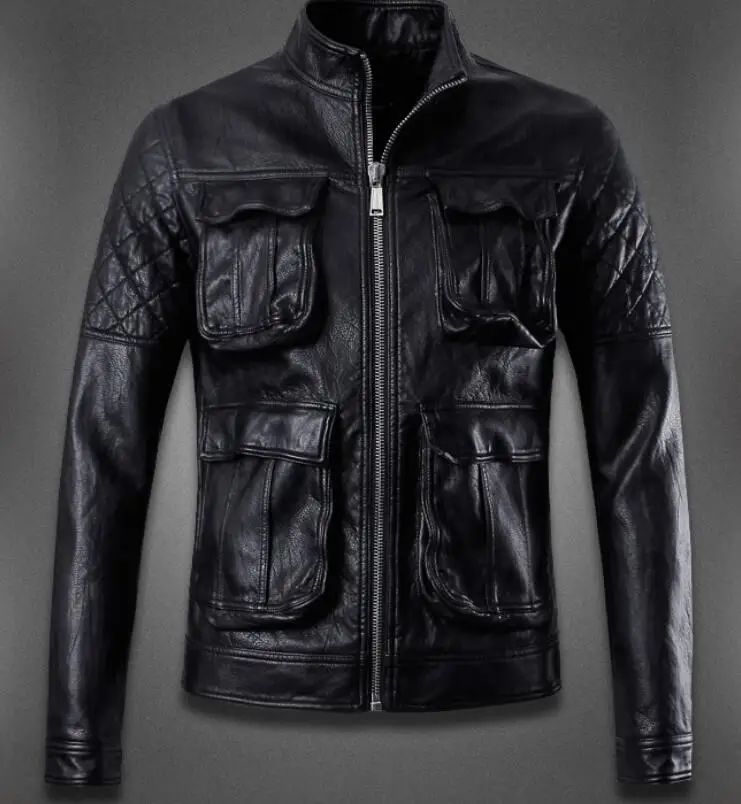 

M-3XL / HOT / Spring and Autumn Men's New Fashion Jacke Personalized Simple four-legged collar locomotive PU jacket