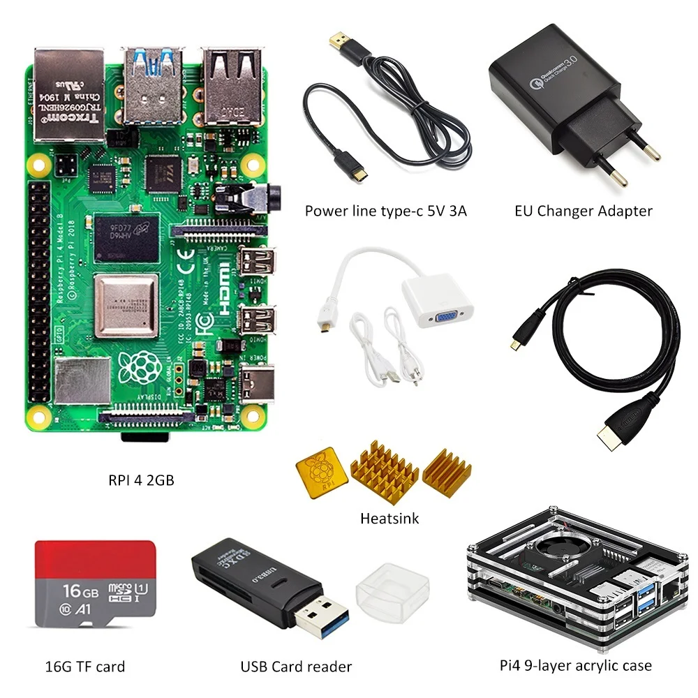 Новейший Raspberry Pi 4 Модель B 2 ГБ RAM Полный комплект: чехол + адаптер питания EU линия