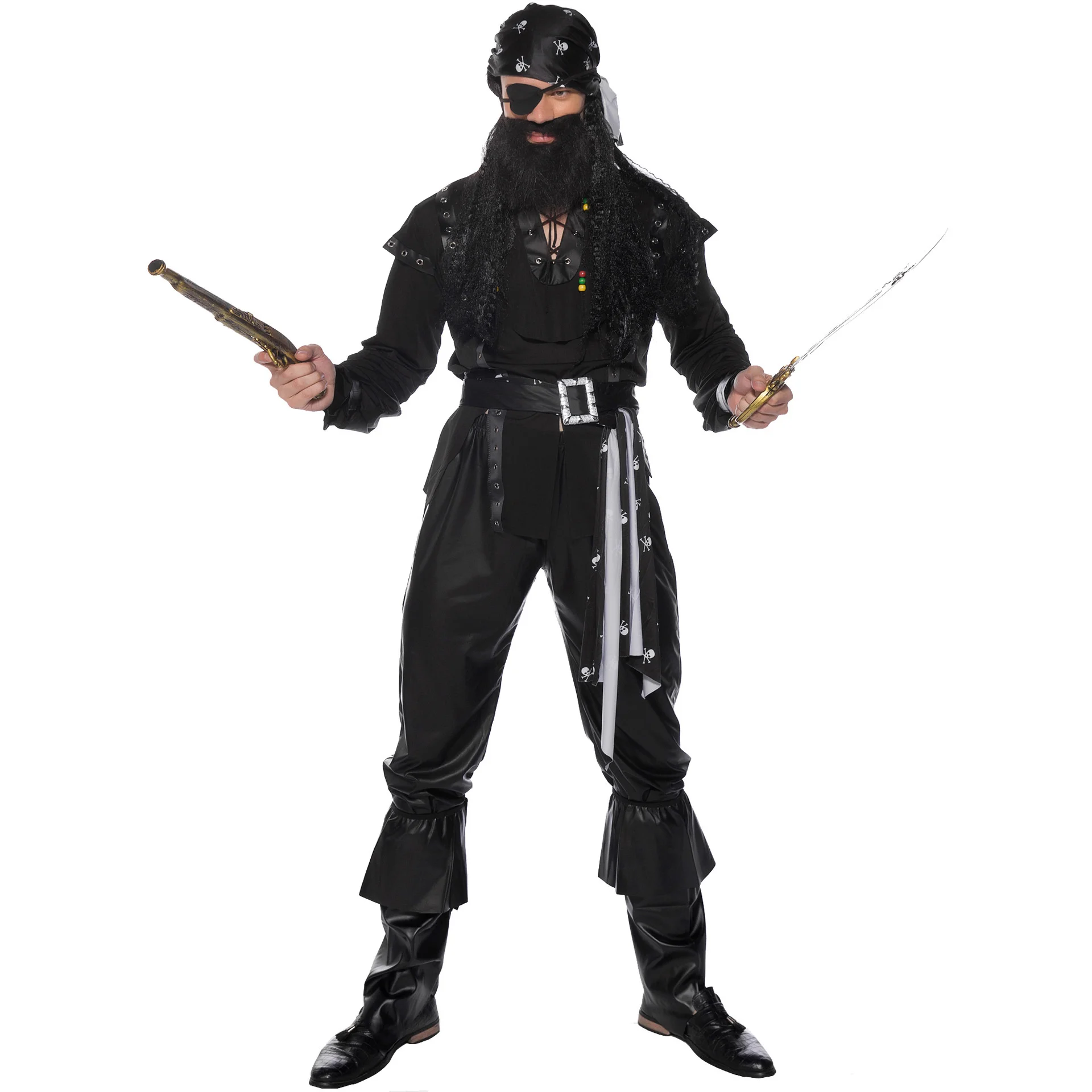 

Plus Size Men's Scary Evil Black Pirate Costume Halloween Cool Handsome Cosplay Pirate Costume