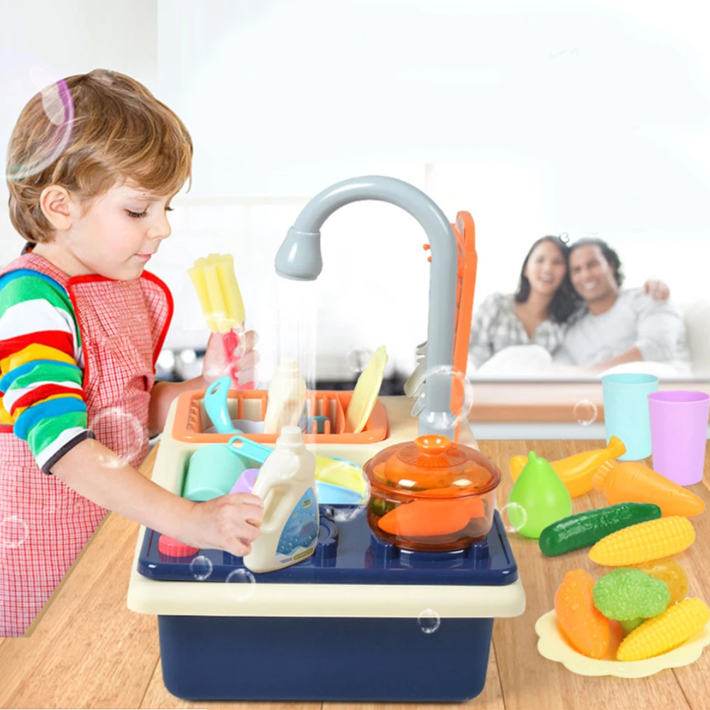 

Kids Plastic Simulation Electric Dishwasher Sink Children Pretend Play Kitchen Toys Sets Girls Boy Birthday Gifts Child Toy