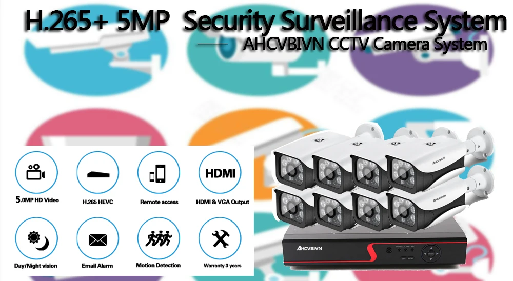 H.265+ AHD DVR 8CH 5MP комплект системы видеонаблюдения 8 шт. 5MP HD 2592*1944P пуля камера Weatherprof номер/открытый IR-CUT ночного видения XMEYE