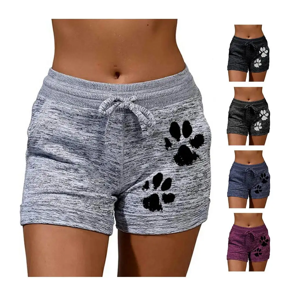 

Women Shorts High Waist Cats Claw Print Drawstring Quick Dry Elastic Sports Shorts Fashion Casual Women's Clothing