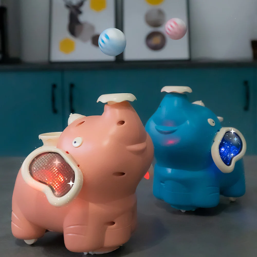 

2 Balls Battery-Powered Walking Baby Elephant Blowing Ball Elephant Spraying Baby Elephant Toy Music Lighting Interactive Toy