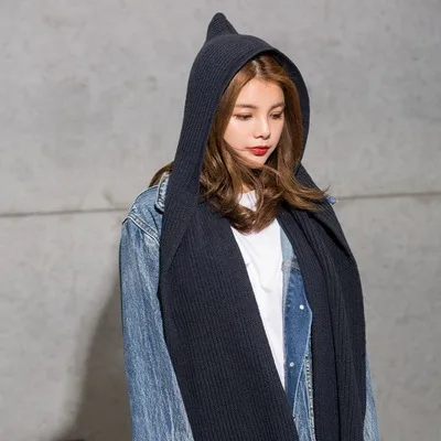 Осенний комплект из шарфа и шапки унисекс мягкие шали с капюшоном шарфы толстые