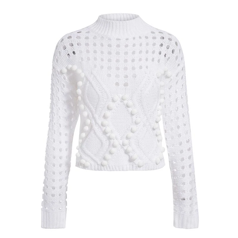 2019 шикарный вязаный свитер с помпонами вырезами Дамский джемпер Осень-зима