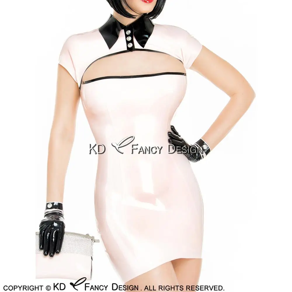 Сексуальное латексное платье с рукавами крылышками пуговицами сверху молнией