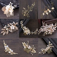 golden metal crystal pearl hair combs jewellery tiaras de noiva headpiece bridal hair jewelry women wedding hair accessories vl