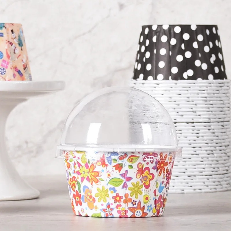 

100 Pcs/set Large Cake Cups Paper Cupcake With Cover Lid Wrappers Baking Muffin Cases DIY Baking Tools