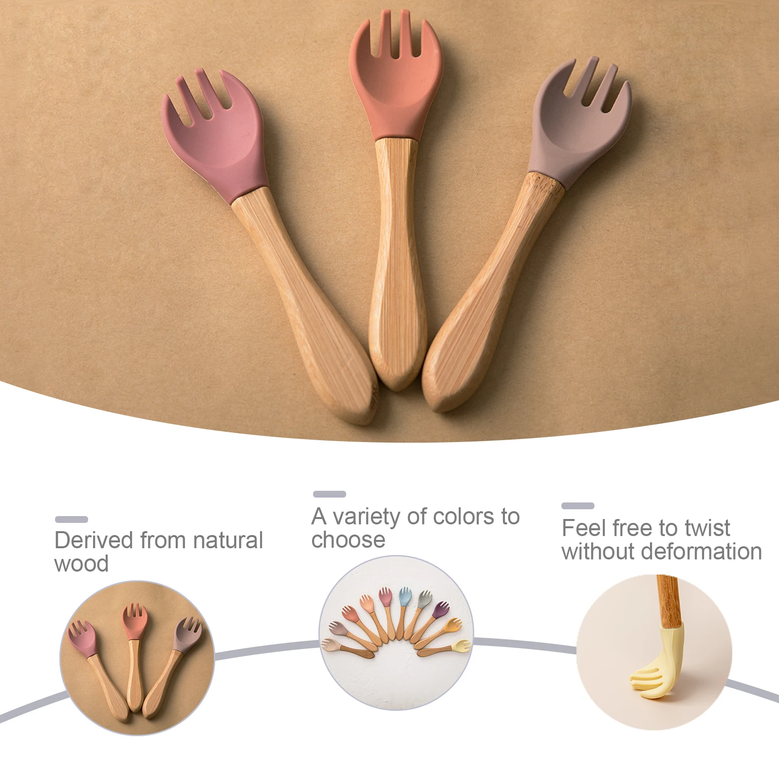 100% пищевая вилка из бамбука для детей силиконовая деревянная ложка кормления