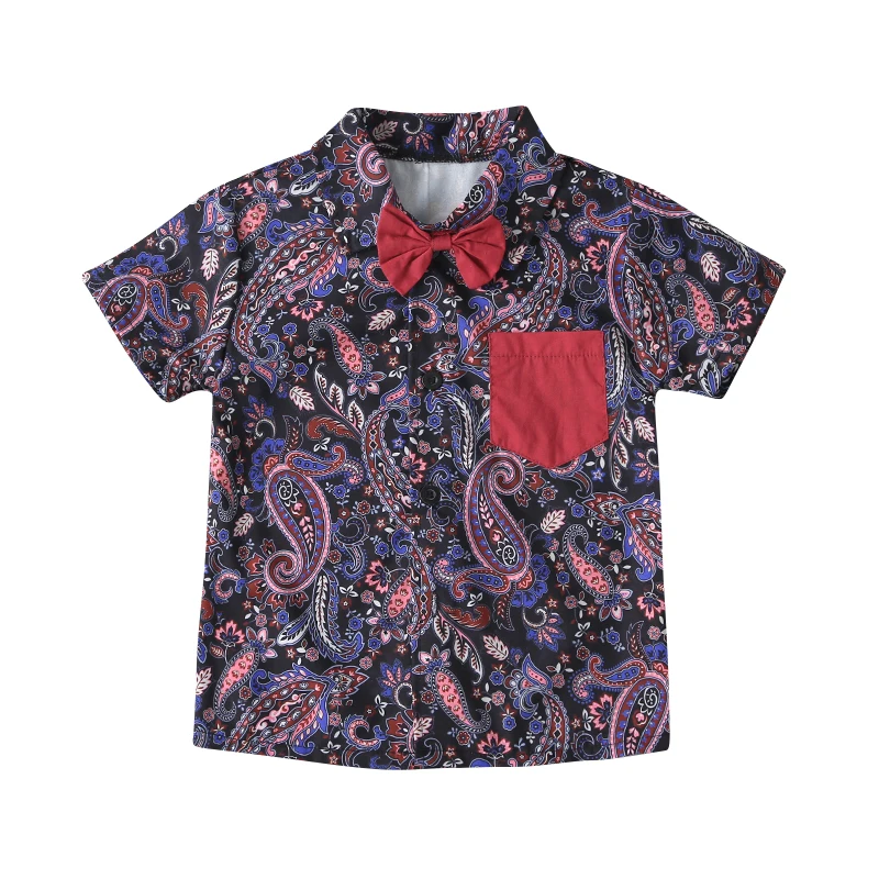 

Summer Children Short-sleeved Casual T-shirt Bow tie Turn-down Collar Pocket T-shirts Baby Boy Tops T-shirt O Neck T-shirt 2T-6T