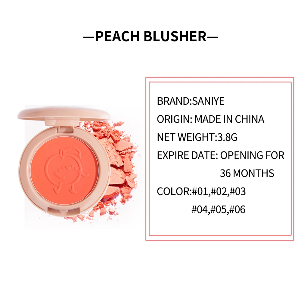 

SANIYE 6 Colors Face Blusher Powder Rouge Makeup Cheek Blusher Powder Minerals Palettes Blusher Brush Palette Cream Natural Blus