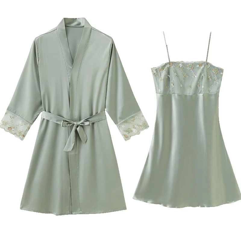 

Комплект из 2 предметов, свободный комплект для девочек Для женщин Пижама сатиновая ночная рубашка, платье подружки невесты, интимное нижне...
