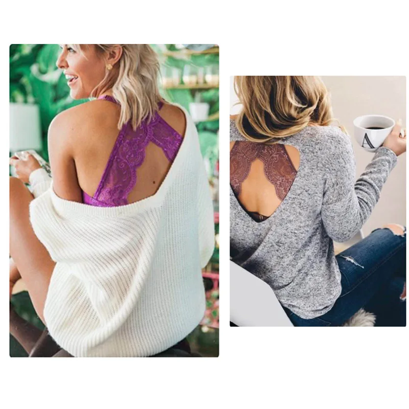 Women Lace Underwear Floral Solid Color Lingerie Backless Bras Female Brassiere With Removable Chest Pads Wireless Bra | Женская одежда