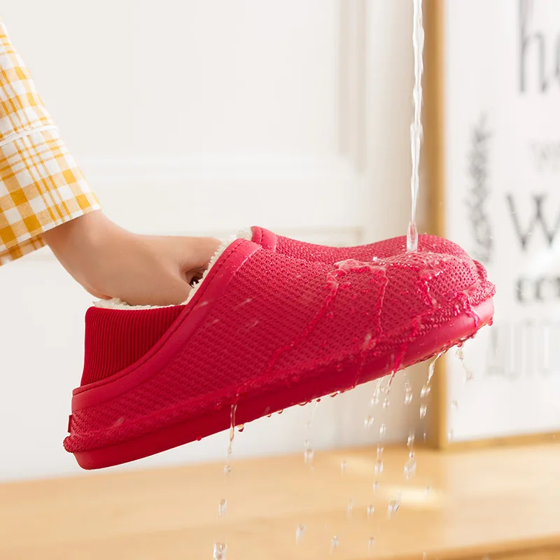 

New Plush Fleece Home Slippers Eva anti-Slip Winter Warm Indoor Slippers Waterproof House Floor Slippers Shoes Women For Couple