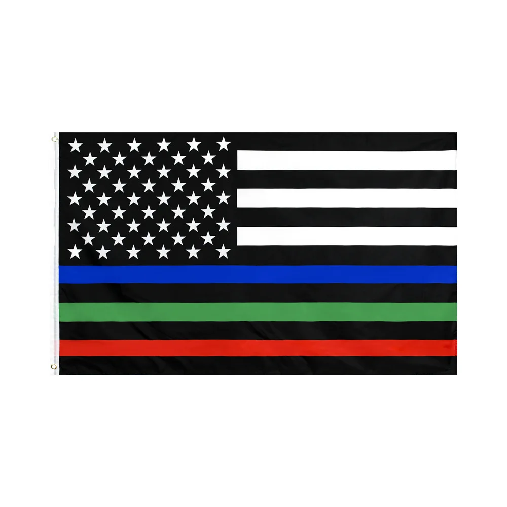 

3x5 ft Polyester United States of American Thin Blue, Red and Green Line First Responder Police Memorial Flag