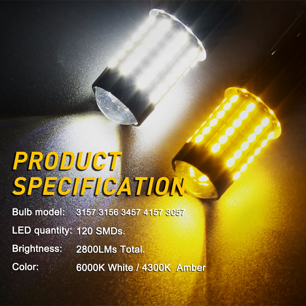 AUXITO T25 светодиодный 3157 3156 3057 3056 P27/7 Вт светодиодный лампы 54 светодиодный 4014 SMD светодиодный лампы заднего сигналы стояночного тормоза 12 V, желтый, белый