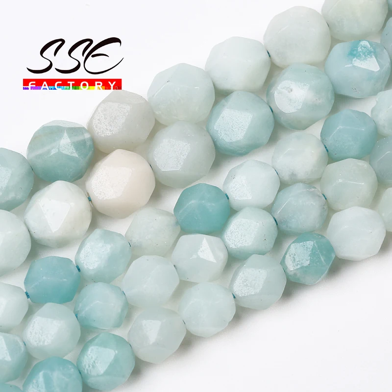 

Nutural Amazonite Round Loose Beads Faceted Stone Beads 15" Strand 4 6 8 10 12 MM For Jewelry Making DIY Bracelet Accessories