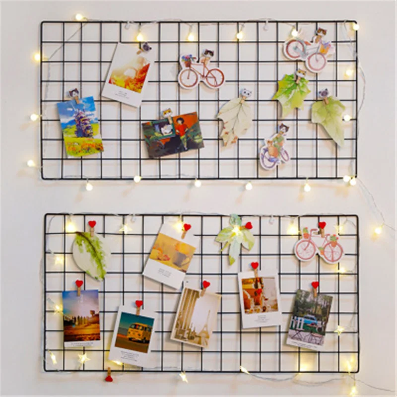 

Ins Iron Grid Home Wall Decoration Photo Frame Wall Art Display Storage Shelf Organizer DIY note board Rack Bedroom Decoration