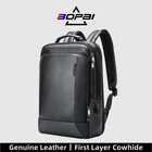 Рюкзак BOPAI мужской из натуральной кожи, водонепроницаемый черный дорожный ранец с USB-зарядкой и защитой от кражи, деловой портфель 15,6 дюйма