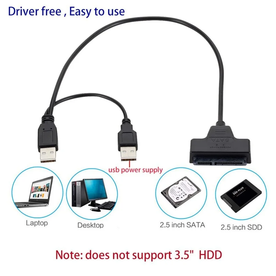SATA к USB 2 0 кабель для 5 дюймового внешнего жесткого диска SSD 22-контактный адаптер Sata