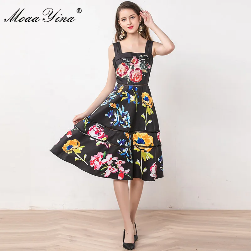 Женское дизайнерское платье MoaaYina Элегантное летнее на бретелях спагетти с