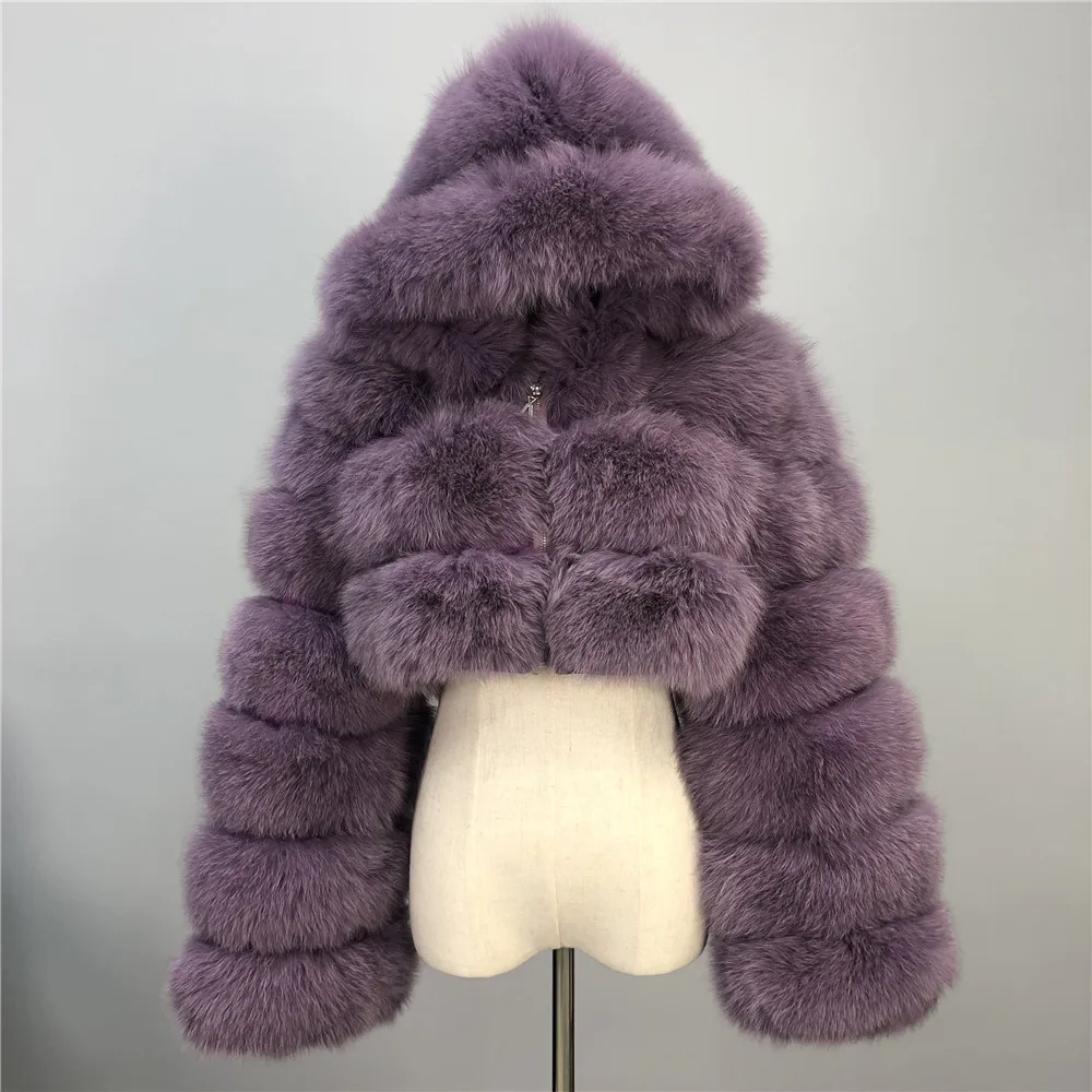 Winter Woman Coats 2021 Real Fox Fur Coat Hooded Solid Color Short High Street Style Women's Jackets Genuine Leather Outerwear