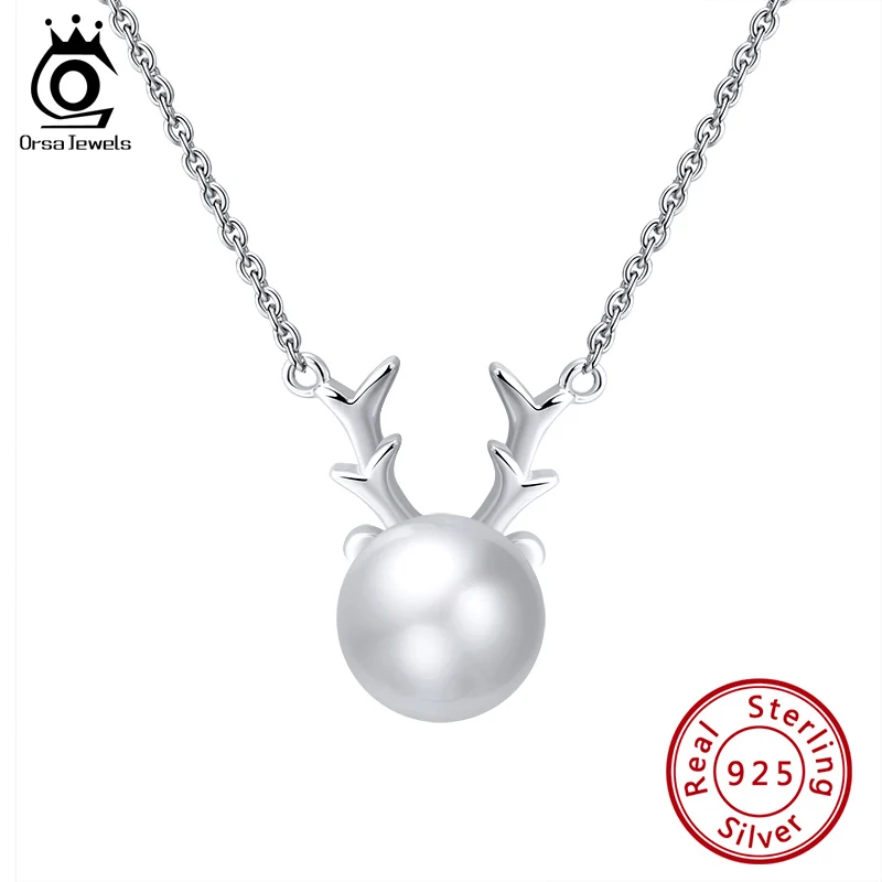 ORSA JEWELS ожерелье с подвеской из искусственного жемчуга и антеля S925, Милая женская подвеска, Рождественская тематика, Стерлинговое Серебро, хорошее ювелирное изделие SN167