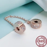 100 925 sterling silver charm fashionable and shining rose gold round safety chain fit pandora bracelet diy jewelry