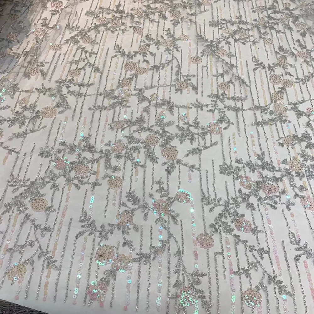 

Anna african sequins lace fabric 2021 high quality embroidered french net laces 5 yards/piece nigerian tulle fabrics for sewing