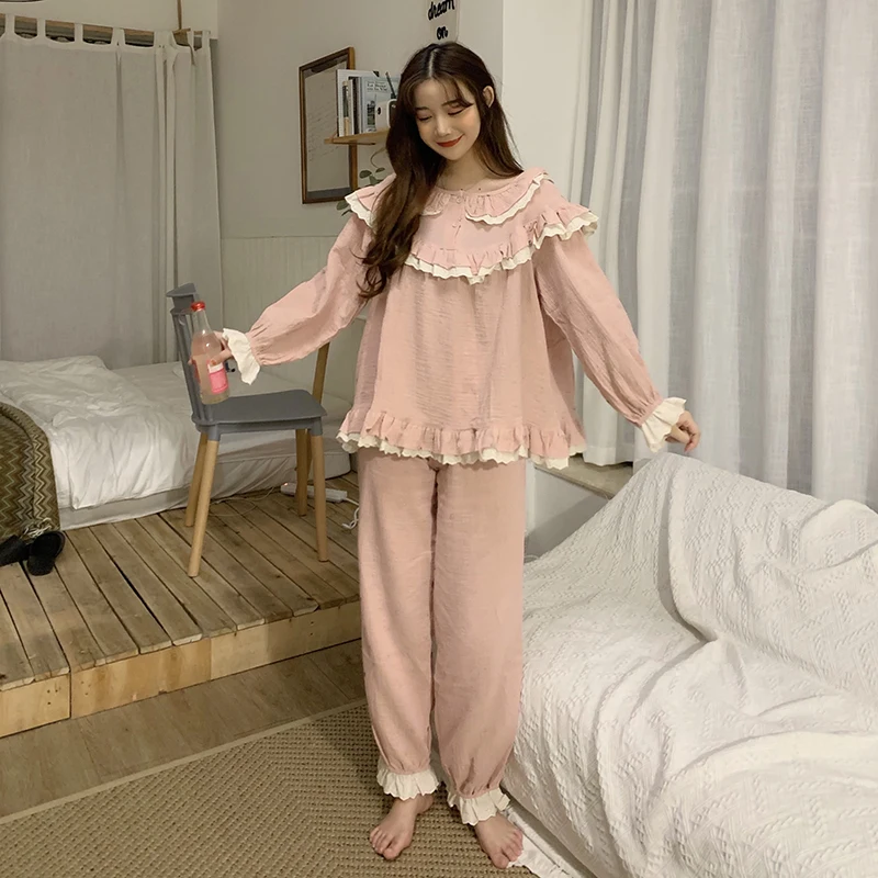 

Spring New Korean Style Sweet Cute Girlfriends Clothes Pajamas Women's Outerwear Homewear Casual and Comfortable Two-Piece Suit