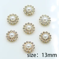 new 10pcs 13mm round shiny rhinestone pearl childrens jewelry accessories craft scrapbook diy garment decoration metal button