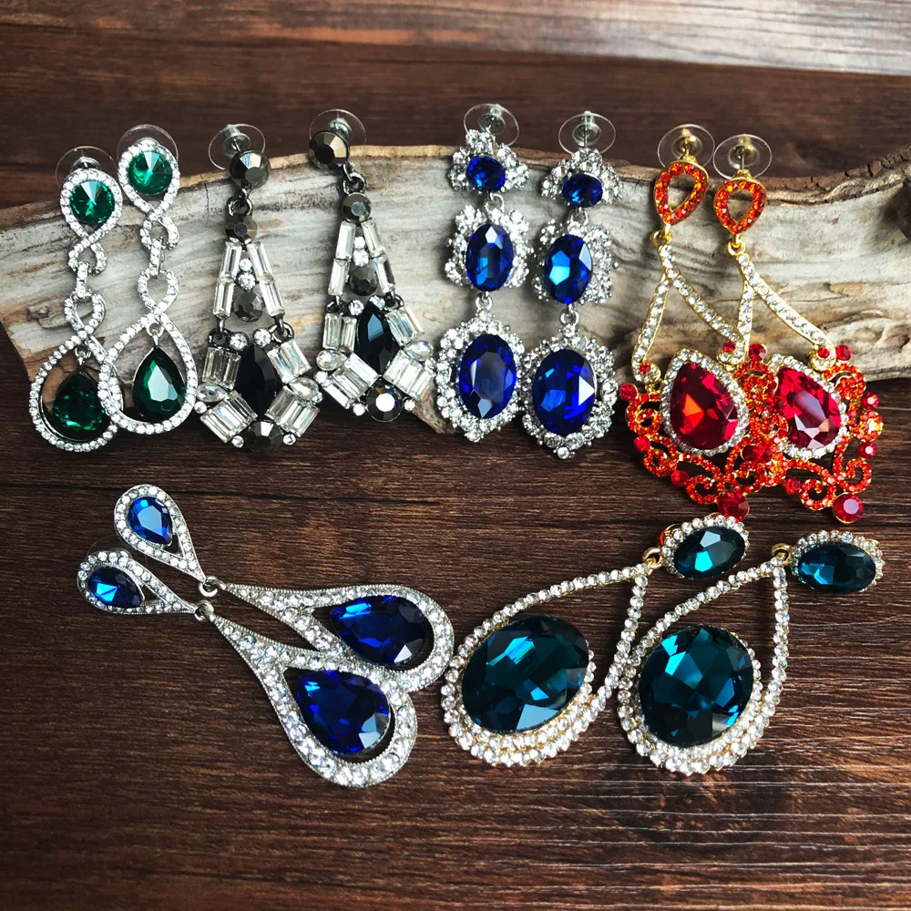 

Earring European and American Colored Crystal StoneLarge Drop Earrings Luxury Party Dress Accessories Party Hanging Earrings