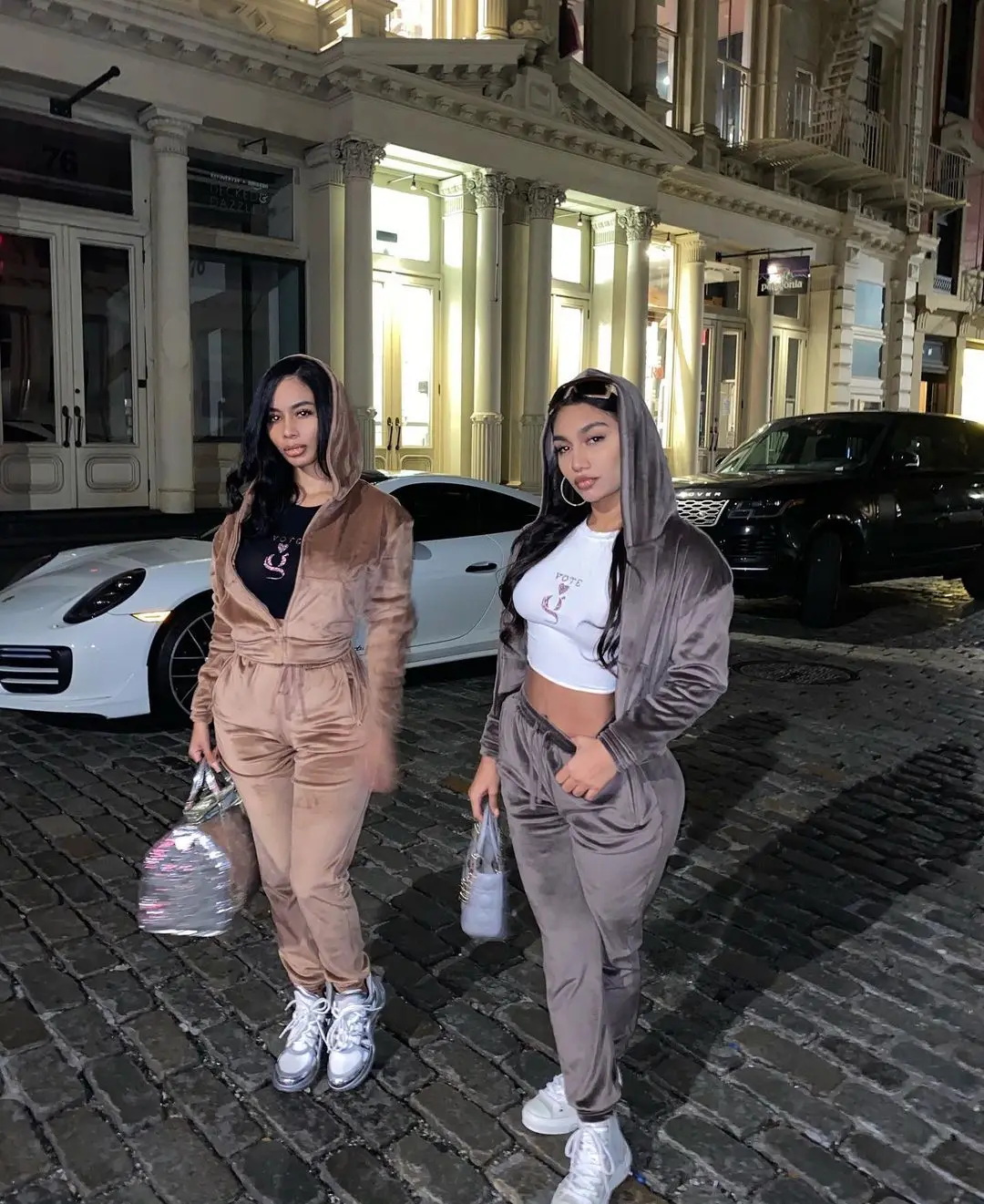 

Golden velvet Women 2Piece Set Hoodie Sweatshirt Zipper Tube Crop Top High Waist Wide Leg Pants Tracksuit Sporty Casual Outfit