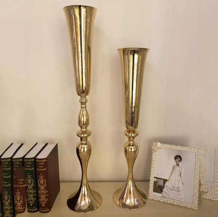 

88cm/35" Flower Vase Wedding Table Centerpiece Event Road Lead Gold Metal Vases Party Decoration Flower Holders Wholesale