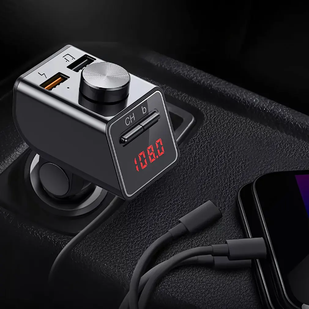 

Автомобильное зарядное устройство громкой связи Aux аудио mp3-плеер беспроводной V5.0 FM-передатчик 3.1A быстрое зарядное устройство // тип, кабель ...