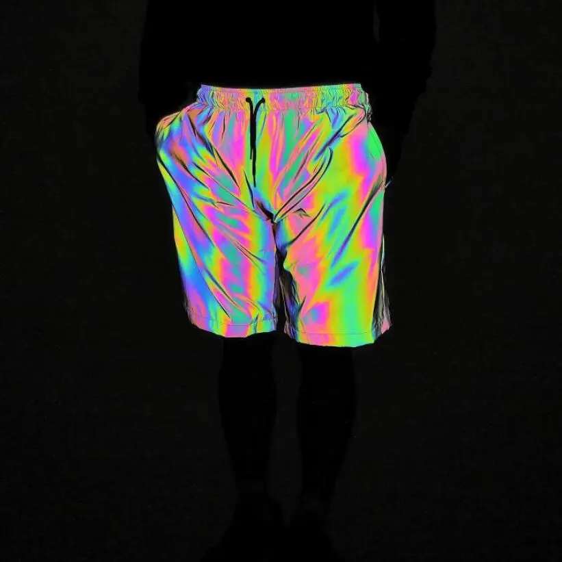 

Men Personality Night Colorful Reflective Shorts Casual Jogger Shorts Mens Nightclub Stage Costume Street Hip Hop Punk Shorts