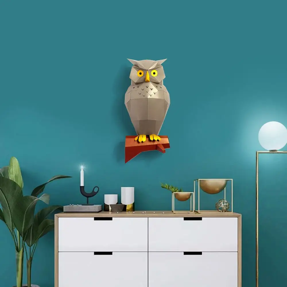 

3D сова, животные, бумажная модель, настенная Художественная Скульптура, игрушка, домашний декор, гостиная, Декор, «сделай сам», бумажная моде...