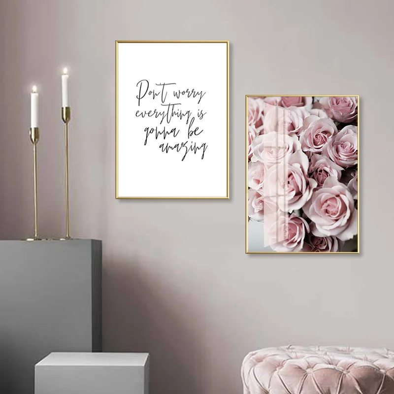 Современный пейзаж розовые стены искусства свежий тюльпан цветок листья картина