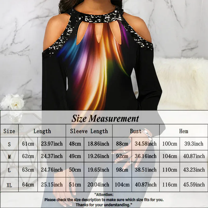 

Sequins Blouse Tops Office Shoulder Sleeve Shirts Women Office Blouses Autumn Summer Loose Work Pullovers Female Clothing Casual