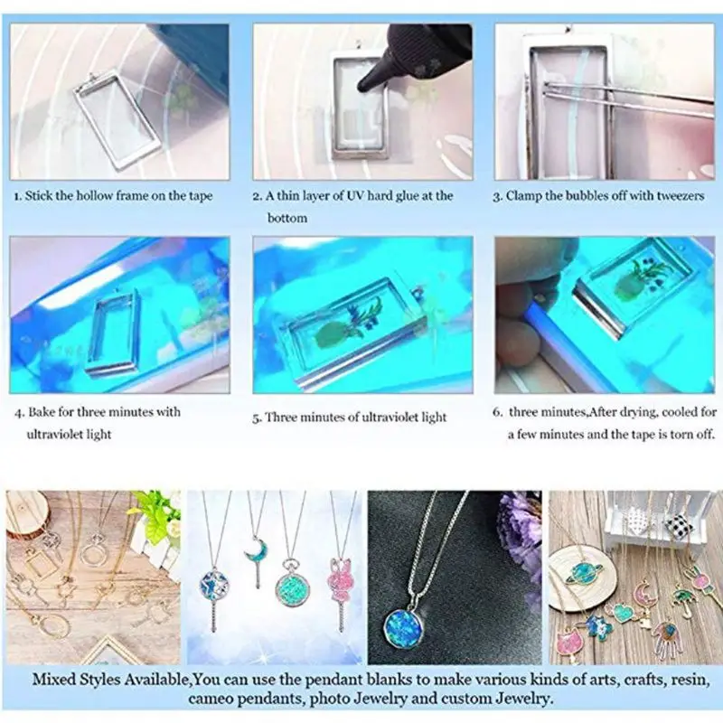 

50Pcs Assorted Geometric Hollow Frame Trays Open Bezel Pendant Resin Molds DIY Pressed Flower Frame Jewelry Findings