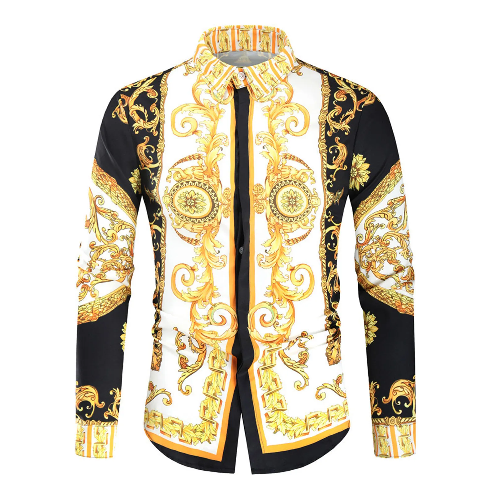 

Men Fashion Shirt Floral Print Button Down Shirt Business Prom Party Casual Turn-down Collar Long Sleeve Tops for Party Perform