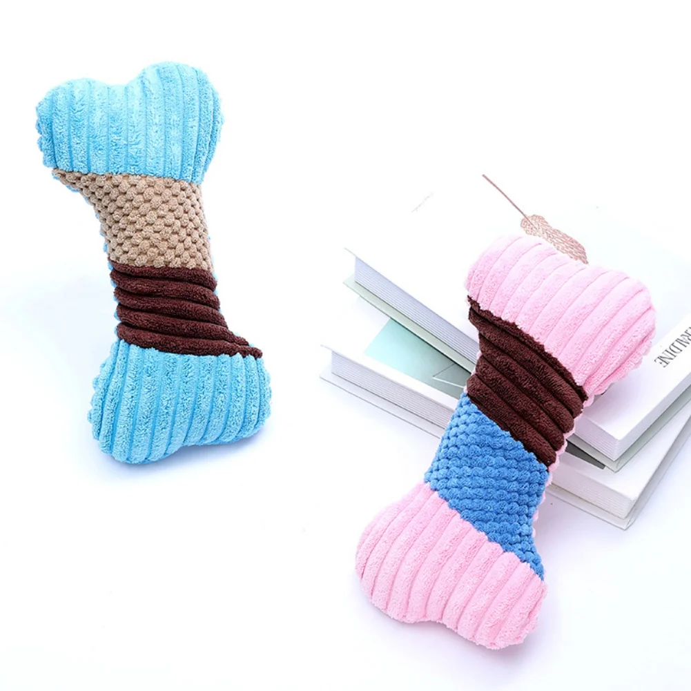 

Pet Dog Chew Toy Squeaky Plush Bone Interactive Dog Toy Pet Training Products Bite Resistant Dog Cat Cleaning Teeth Accessories