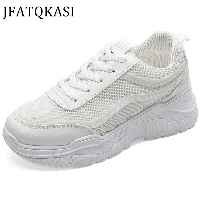 

Женская повседневная обувь на белой платформе; Дышащая обувь с сеточкой; Сезон весна-осень; Женская обувь на плоской подошве; На шнуровке ра...